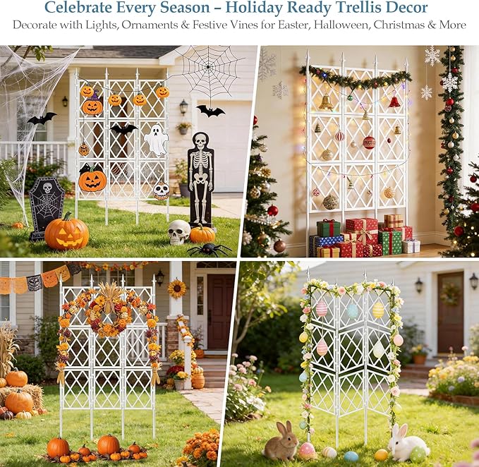 5.25FT Garden Trellis for Climbing Plants Outdoor, White Iron Pipe Support Fence, Metal Wall Trellis Climbing Frame, Trellis for Potted Plants Indoor for Ivy Vines Vegetable Flower