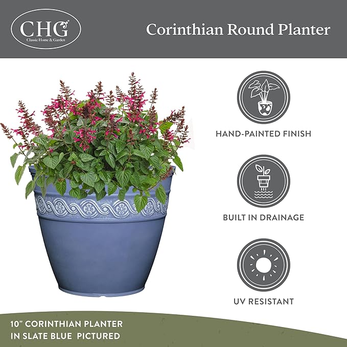 Classic Home and Garden Corinthian Resin Flower Pot Planter, Desert Tan, 8"