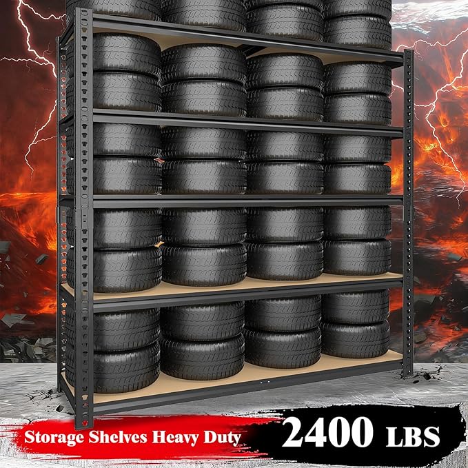 Heavy Duty Garage Shelving,5-Tier Metal Storage Shelves,2400LBS Shelving Unit,Adjustable Shelving Rack, Standing Shelf Units for Garage Storage Warehouse,28''×12''×60''