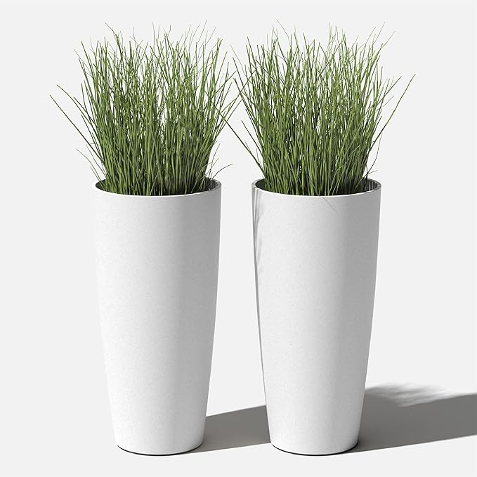 Veradek Mason Series Vega Planter - Round Tall Planter for Indoor or Outdoor Porch/Patio | Made from Plastic-Stone Composite with Drainage Holes | Modern Décor for, Flowers, Interior Plants