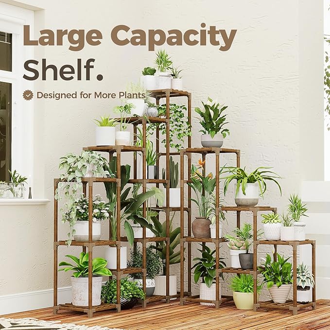 BamWorld Tall Plant Shelf Stand for Large Plants; Indoor/Outdoor Use. Perfect for Living Room, Garden, Balcony