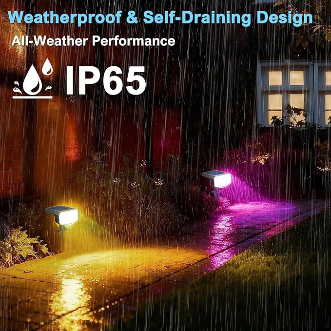 Color Changing Solar Spot Lights Outdoor Waterproof IP65,9 Lighting Modes Multicolor RGB Christmas Spotlight for Porches Yard Gardens Landscape Deconrations-2 Pack