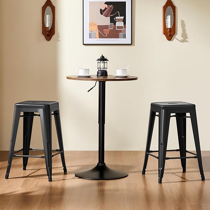 Yaheetech 24 Inch Metal Barstools Set of 4, Counter Height Backless Stools, Industrial Stackable Bar Chairs with Footrest for Kitchen/Dining Room/Bistro/Patio, Black
