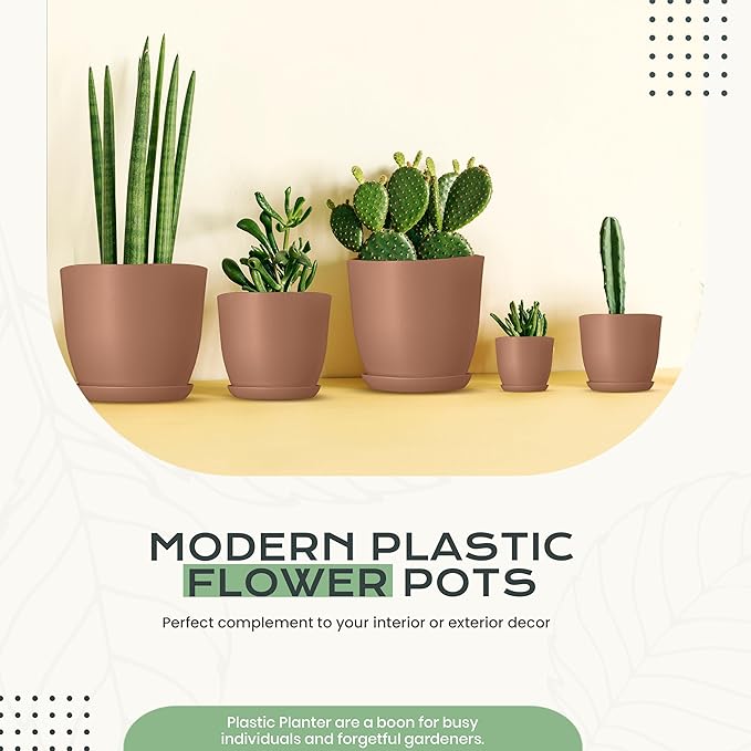 Utopia Home - Plant Pots Indoor with Drainage - 7/6.6/6/5.3/4.8 Inches Home Decor Flower Pots - Plastic Planters for Indoor Plants, Cactus, Succulents Pot (Terracotta, Pack of 10)