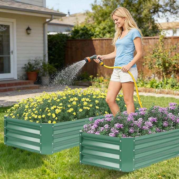 ZORMY 2 Pcs 8x2x1ft Galvanized Raised Garden Bed Outdoor, Metal Planter Boxes with Easy Assembly, Planter Raised Beds for Gardening, Flower, Plants, Vegetable, Herb - LotusGreen