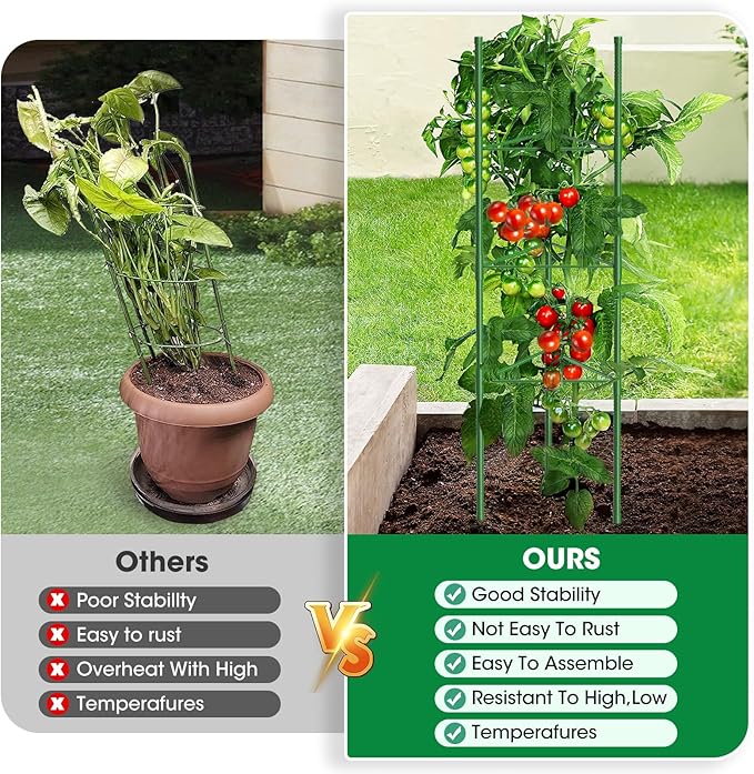 6 Pack Tomato Cages, 51.2in Tomato Plant Support Stakes Heavy-Duty, Garden Tomato Cages & Trellis for Climbing Vegetables, Tomatoes, Peppers, and Potted Plants(6)