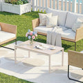 ONBRILL Rectangle Coffee Table with Tempered Glass Desktop, Galvanized Frame Outdoor Coffee Table with Adjustable Feet for Patio, Balcony, Deck, Living Room, Sand