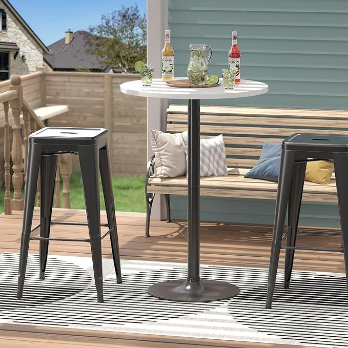 Furmax Bistro Pub Table Round Bar Height Cocktail Table for Home Bar, Small Round Bar Tables for Party, Dining Room, Living Room and Wedding, Metal Base MDF Top Obsidian, 40.6 Inch Height (4, White-1)