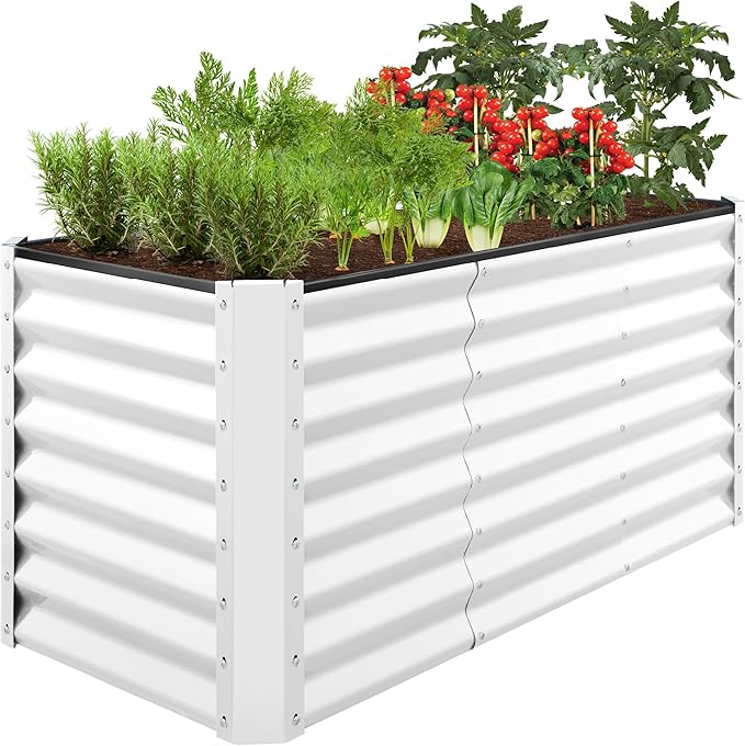 Best Choice Products 4x2x2ft Outdoor Metal Raised Garden Bed, Deep Root Box Planter for Vegetables, Flowers, Herbs, 119 Gallon Capacity, 100% Non Toxic Materials - White