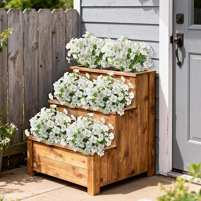 INQCMY Artificial Fake Petunias Flowers for Outdoors Spring Decoration, 12 Bundles Faux Flower Plants UV Resistant White Realistic Silk Flower for Outside Planters Patio Porch Yard Window Box