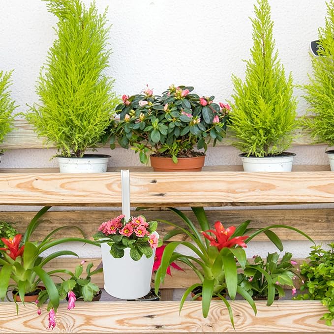 KINGLAKE Flower Pots,10 Pcs Metal Iron Hanging Flower Plant Pots Balcony Garden Plant Planter Baskets Fence Bucket Pot 4'' Flower Holders with Detachable Hook White