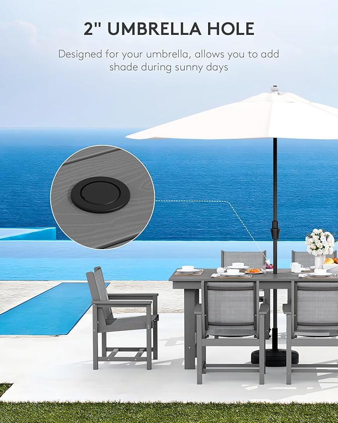 SERWALL 5 Piece Patio Dining Sets, Outdoor HDPE Dining Furniture Set with Umbrella Hole Cut-Out Table and 4 Woven Chairs, Gray