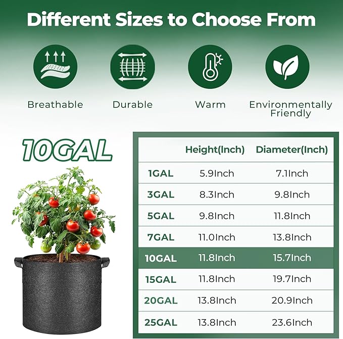 T4U 10 Gallon Grow Bags, Fabric Pots for Plants Potato Planter Grow Garden Bags to Grow Vegetables Tomato Planting Growing Bags Smart Plant Pot Container Gardening for Outdoor, Black Nonwoven 10 Pack