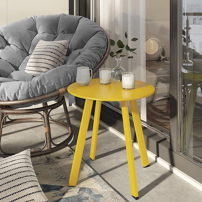 Grand patio Round Patio Coffee Table 2PC Weather Resistant Nesting Tables Including One Large Side Table and One Small End Table, Yellow