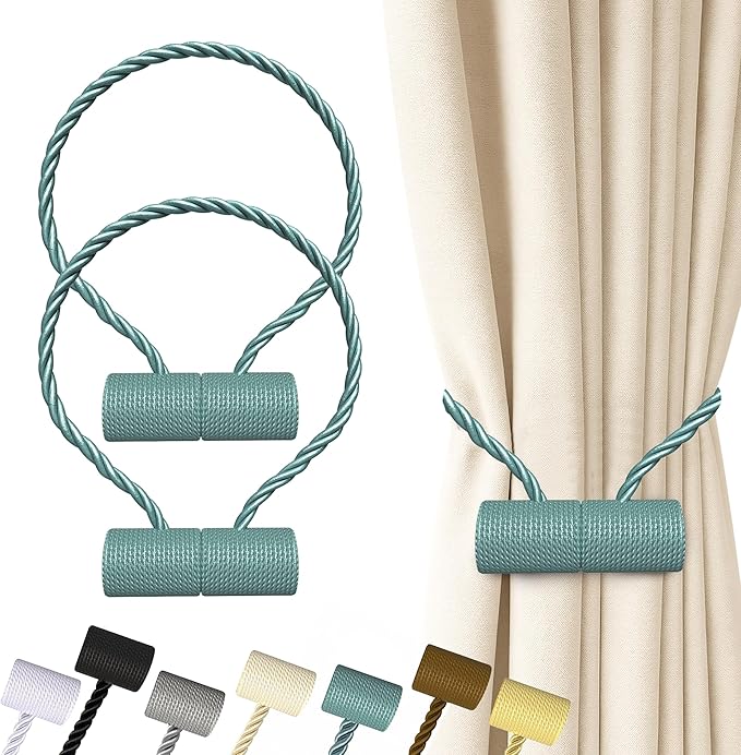 Hion Magnetic Curtain Tiebacks Gray Blue 2pcs, Curtain Tiebacks Buckles Holdbacks Holders Hooks Clip for Home Bedroom Office Decorative Curtain