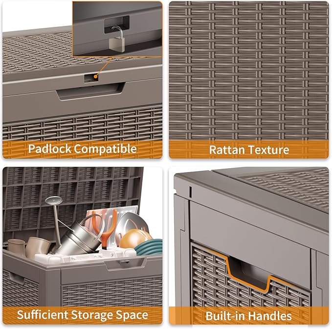 EasyUp 30 Gallon Outdoor Deck Box Waterproof, Lager Patio Storage Box Indoor and Outdoor Use,Resin Storage Bin for Patio Furniture Cushions Garden Tools, Package Delivery,UV Resistant（Gray）