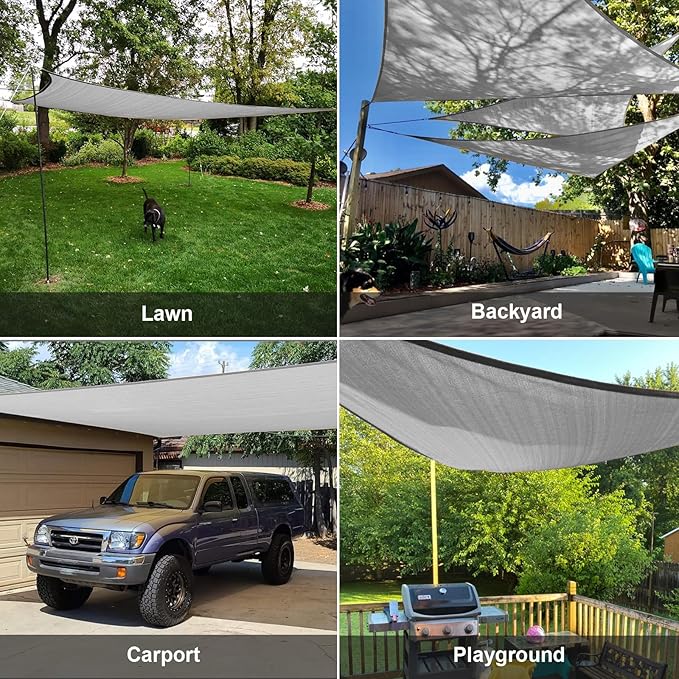 SUNLAX Sun Shade Sail 16' x 16' x 16' Silver Grey Triangle Canopy Sail Shade Cover UV Block Permeable Sunshade Outdoor for Patio Backyard (We Make Custom Size)