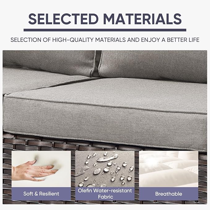 Belord Wicker Patio Furniture 5 Piece Outdoor Sofa Set, Oversize Outdoor Swivel Rocker Chairs with Rattan Ottomans, Conversation Sets Patio Furniture Come with Removable Cushion Grey, Anti-Rust Frame