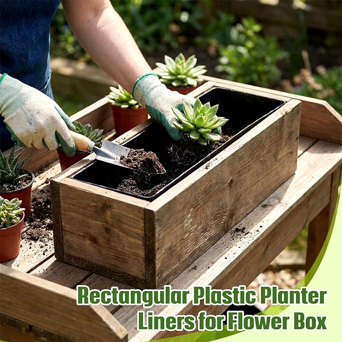 BreezeHug 36 Pcs Plastic Planter Liners Rectangular Plastic Inserts 10.5" x 3" x 3.5" for Planter Window Box Indoor Outdoor Flower Arrangement Succulent Garden Windowsill Home Decor