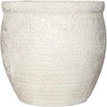 12" Dia Fiberstone Planter – Modern Farmhouse Indoor/Outdoor Flower Pot, Beige Container with Grainy Matte Texture & Built-in Drainage Hole | Decorative Pot for Patio, Porch, Garden