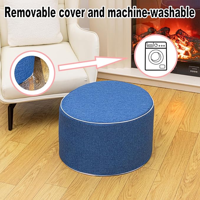 Outdoor Ottoman Outdoor Ottomans for Patio 19x12 Inches Modern Lightweight Foam Stuffed Pouf Outdoor Footstool Footrest Foot Stool Waterproof (Blue)