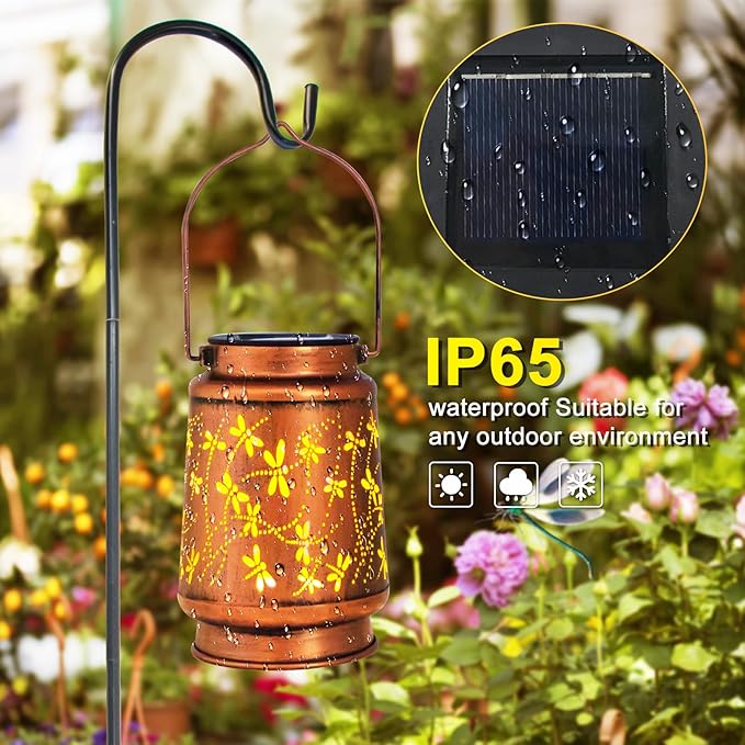 2 Pack Dragonfly Birthday Gifts for Women Mom Grandma Solar Lanterns Outdoor Waterproof Garden Decor Hanging LED Decorative Light for Patio Yard Lawn Gardening Gifts