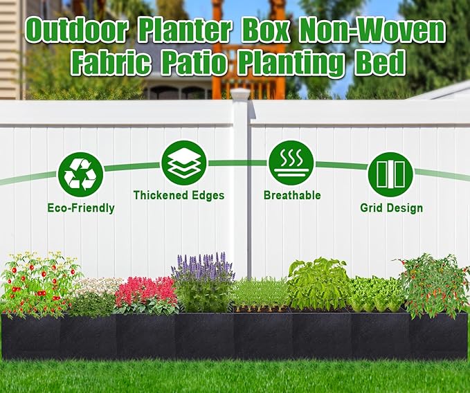 POILKMNI 16x2x1ft Fabric Raised Garden Bed - Outdoor Planter Box Non-Woven Fabric Patio Planting Bed Garden Grow Bed Bag for Growing Herbs, Flowers and Vegetables