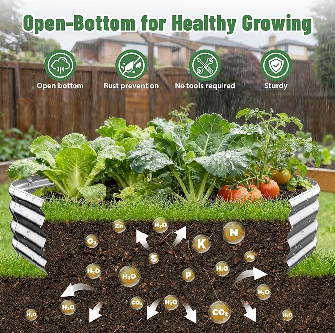 Hexagon Raised Garden Bed, 48 Inch Diagonal & 12 Inch Tall, Galvanized Steel Planter Box with Wave-Shaped Metal Panels for Outdoor Flower,Tree,Herb & Vegetable Garden (Silver, 4FT X 1FT)