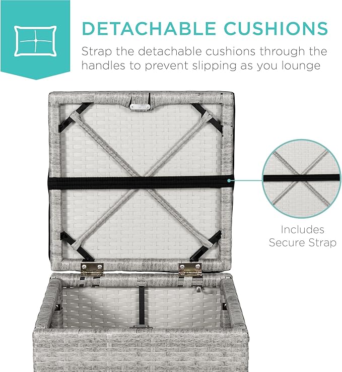 Best Choice Products Set of 2 Wicker Ottomans, Multipurpose Outdoor Furniture for Patio, Backyard, Additional Seating, Footrest, Side Table w/Storage, Removable Cushions - Gray/Black