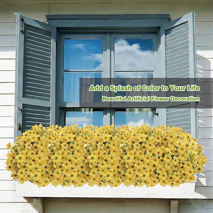 Artificial Flowers for Outdoor,Silk Flowers No Fade Fake Plastic Flowers UV Resistant Faux Plants for Outdoors Outside Front Porch Hanging Planter Window Box Garden Home Decoration,13 Pack(Yellow)