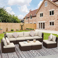 NICESOUL 8 Seat 29.3'' High Back Outdoor Furniture Set, Extra Large Rattan Patio Conversation Sets, Deep Seating Modular Sectional with Ottoman, Oversized Conversations for Backyard, Brown and Beige