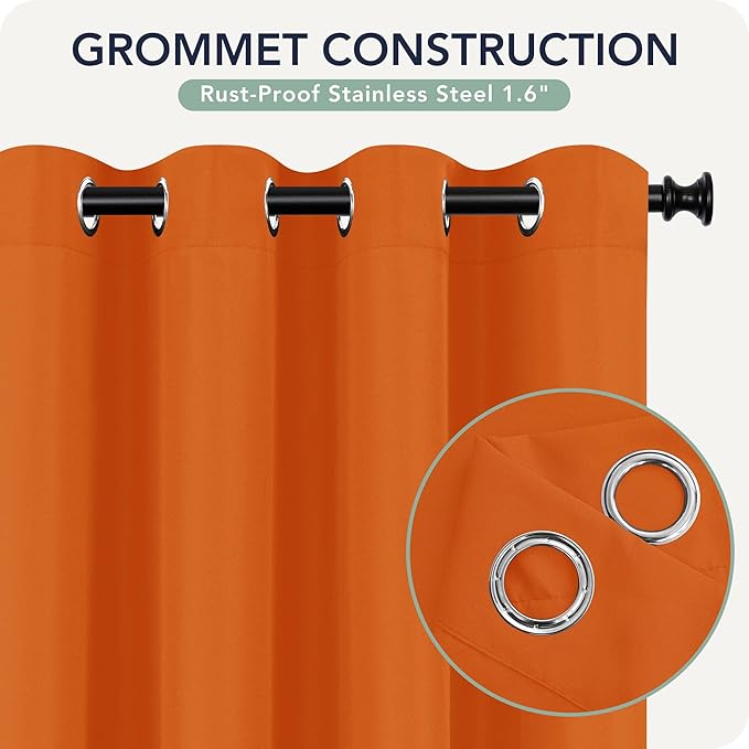 Outdoor Curtains for Patio Waterproof 6 Panels - Windproof, Privacy, Weatherproof Outside Drapes for Gazebo Pergola Porch, Grommet Top and Tab Bottom, 54x108 Inch, Mecca Orange