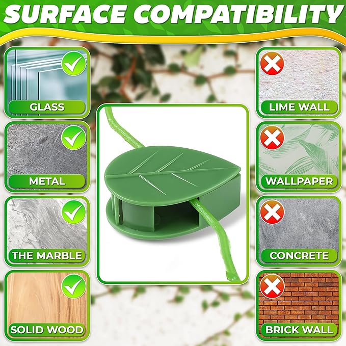 60Pcs Plant Climbing Wall Fixture Clips with 72Pcs Self-Adhesive Stickers - Leaf-Shaped and Weather-Resistant Money Plant Vine Wall Clips - Easy Installation Pothos Climbing Support for Vines & Cables