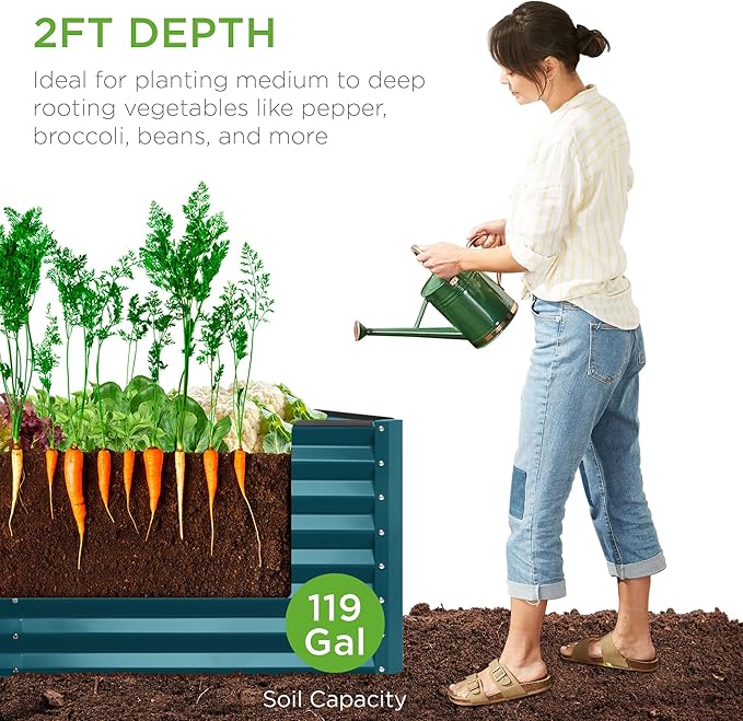 Best Choice Products 4x2x2ft Outdoor Metal Raised Garden Bed, Deep Root Box Planter for Vegetables, Flowers, Herbs, 119 Gallon Capacity, 100% Non Toxic Materials - Peacock Blue