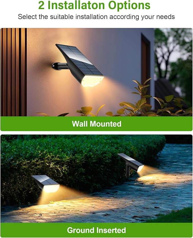 Solar SpotLights Outdoor Waterproof, Solar Lights Outdoor IP65 Waterproof, 3 Brightness Modes Dusk to Dawn Solar Landscape Lights for Yard Garden Pathway Tree Decoration, Warm White, 2 Pack