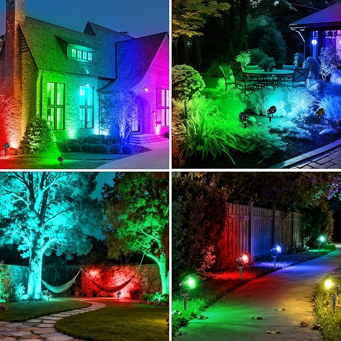 RGB Color Changing Spotlights Outdoor, LED Landscape Lighting with Remote/APP Control, Music Sync & Timing Mode, IP65 Waterproof Outdoor for Yard Garden Pathway Christmas Halloween, 4 Pack