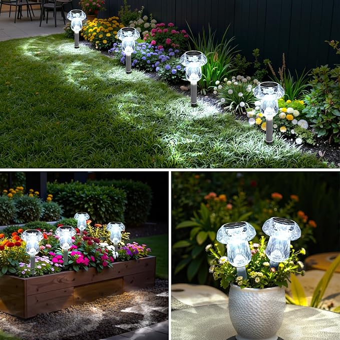 Mancra Solar Lights Outdoor Waterproof, 16 Pack Mushroom Solar Pathway Lights Dusk to Dawn Solar Landscape Lights for Yard, Walkway, Garden Decor, Cool White
