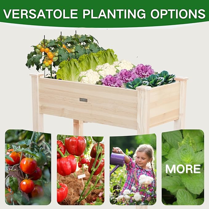 34x18x30in Wooden Raised Garden Bed with Legs,Elevated Reinforced Planter Box with Bed Liner for Backyard/Patio/Gardener,150lb Capacity - Natural