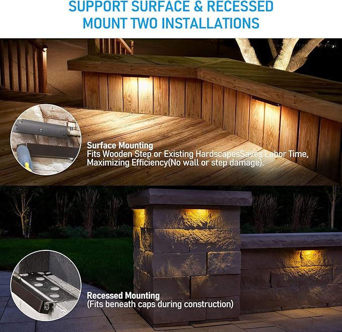 LEONLITE 8-Pack 12 Inch LED Hardscape Lighting, Update Retaining Wall Lights, LED Landscape Lighting, 12-24V AC/DC Paver Light Low Voltage, 3W/5W/7W Dimmable Outdoor Step Lights, 2700K Soft White, ETL