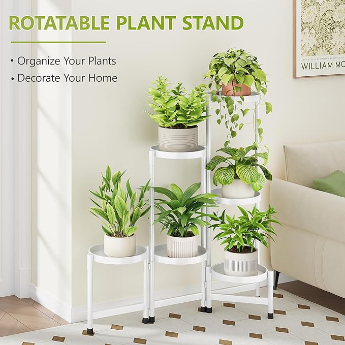 6 Tier Plant Stand Indoor, Tiered Plant Stand Outdoor for Multiple Plants, Corner Plant Shelf for Patio Balcony Porch Garden Living Room House,White