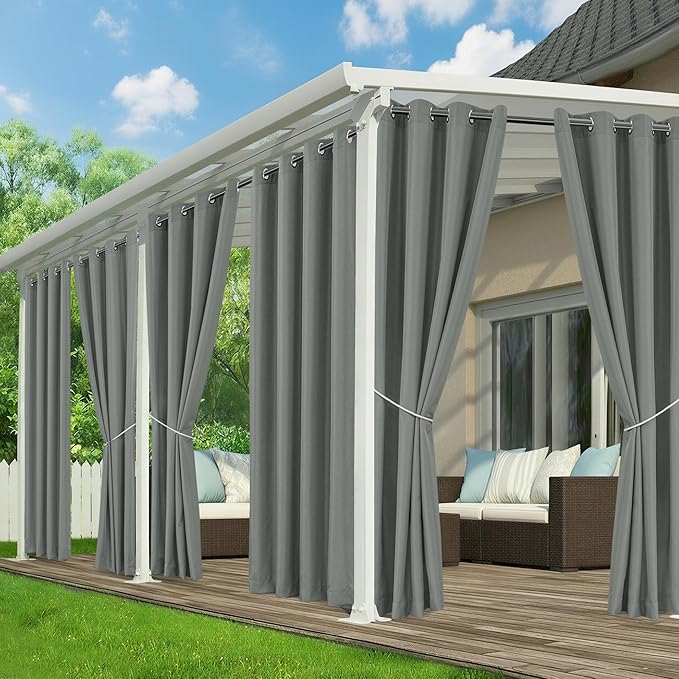 Patio Curtains Outdoor Waterproof - 6 Panels Privacy Weatherproof Outside Curtains with Grommets for Pergola, Gazebo, Porch, Cabana, Balcony, 54 x 95 Inch, Grey