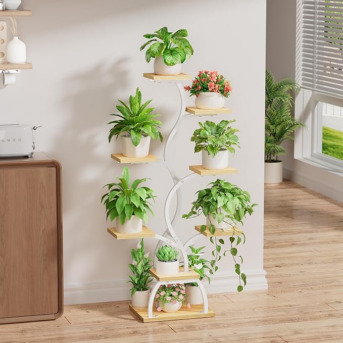 Plant Stand Indoor with Grow Light - 8 Tiered Plant Shelf Indoor, Corner Plant Stand, 49" Tall Plant Shelf with Lights for Indoor Growing, Lighted Flower Holder for Living Room, Balcony (White)