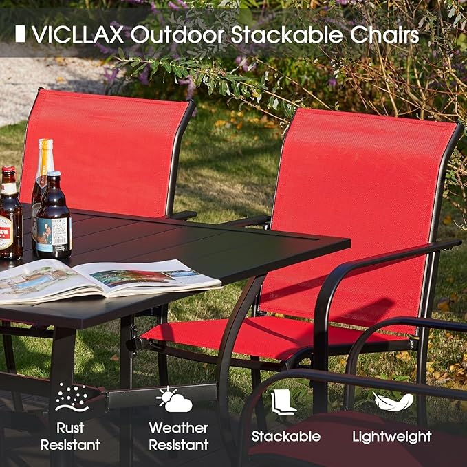 VICLLAX Patio Table and Chair Set of 4, All Weather Metal Round Outdoor Dining Furniture Set-40.6" Round Outdoor Table and Chairs, Black Tabletop