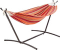 Amazon Basics Double Hammock with 9-Foot Space Saving Steel Stand and Carrying Case, 2 Person, 450 lb Capacity, Sunset Orange Stripe, 110" x 47" x 43", Outdoor