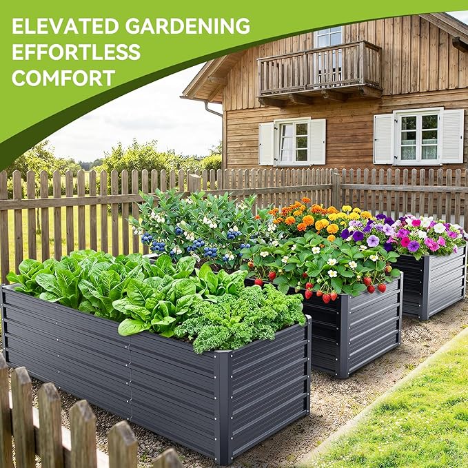 Ohuhu 8x3x1.9FT Metal Raised Garden Bed Outdoor, Reinforced Galvanized Steel Rustproof Planter Box, 100% Non-Toxic, 341 Gal Large Capacity Heavy Duty Raised Beds for Growing Vegetables Flowers Herbs