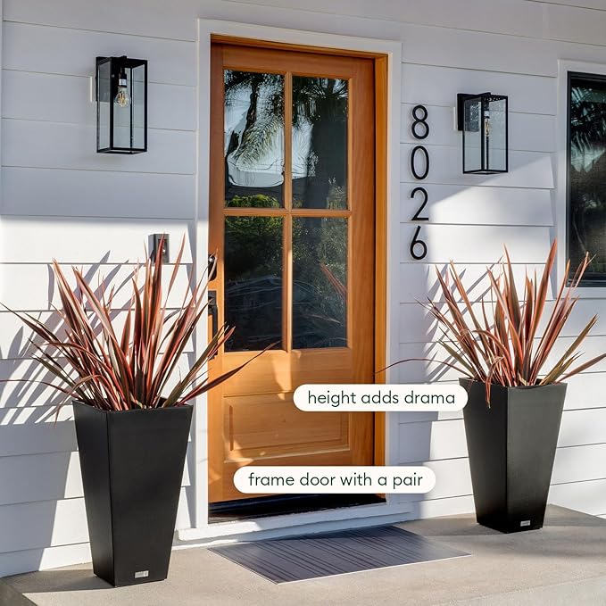 Veradek V-Resin Indoor/Outdoor Taper Planter, Set of 2 (30 inch, Black)