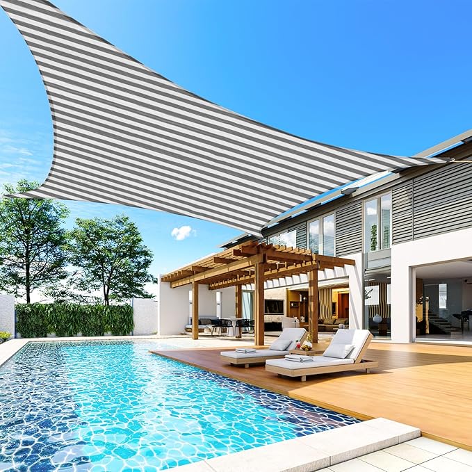 Quictent 12x16ft 185G HDPE Rectangle Sun Shade Sail Canopy 98% UV Block Outdoor Patio Garden with Hardware Kit (White and Gray)