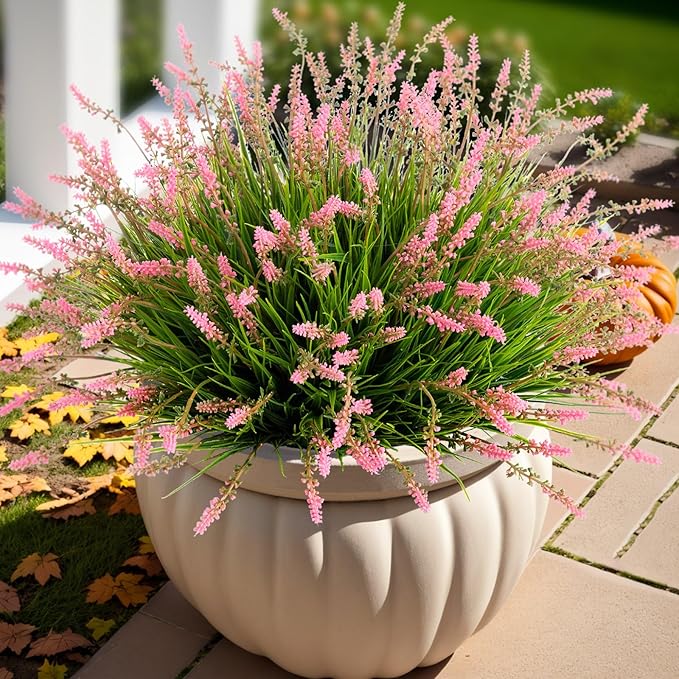 Artificial Faux Plants Outdoor Spring Decorations, Summer Fake Monkey Grass for Outside Porch, No Fade Outdoor Realistic Greenery Plant, UV Resistant Artificial Shrubs for Courtyard Window Garden