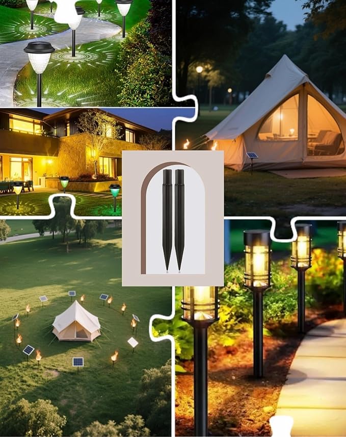 8.25" Reinforced ABS Plastic Solar Ground Spikes - Durable Solar Light Replacement Stakes for Garden, Pathway, Deck, Camping, Christmas Lights (Fits 0.83" Inside Diameter) (Black-4 Pack)