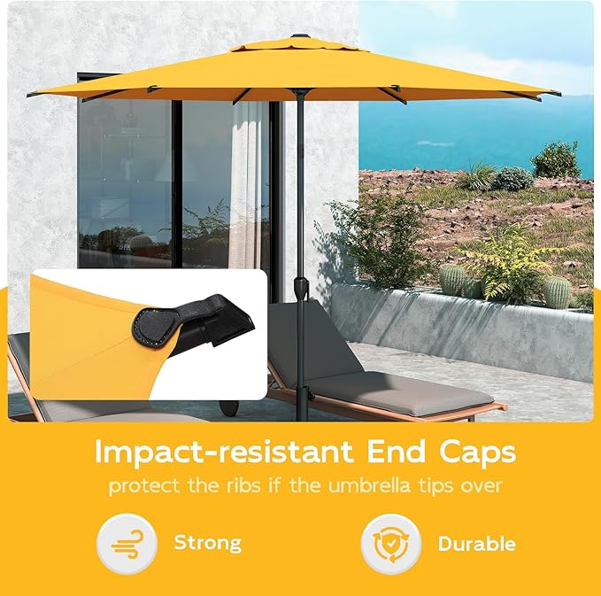 Abba Patio 9FT Lyon Outdoor Patio Umbrella Outdoor Table Umbrella with Crank Market Umbrella 8 Sturdy Ribs UV Protection Waterproof and Push Button Tilt for Garden Deck Backyard Pool,Yellow